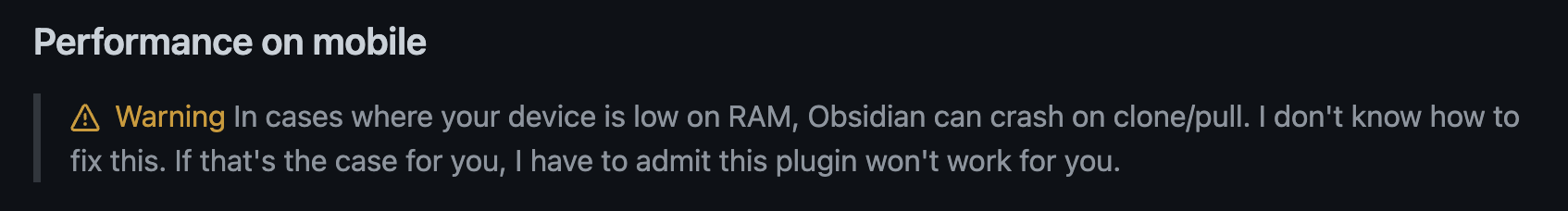 Obsidian Git mobile disclaimer